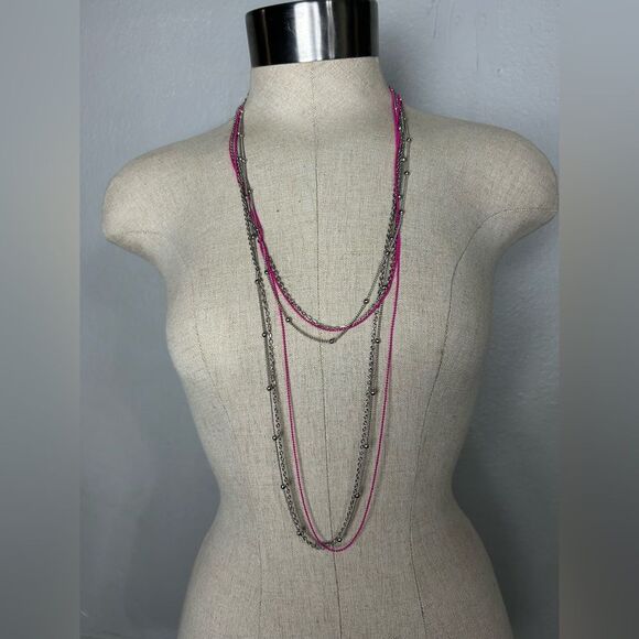 Paparazzi Pink Layered Necklace and Earrings Set - Picture 2 of 3